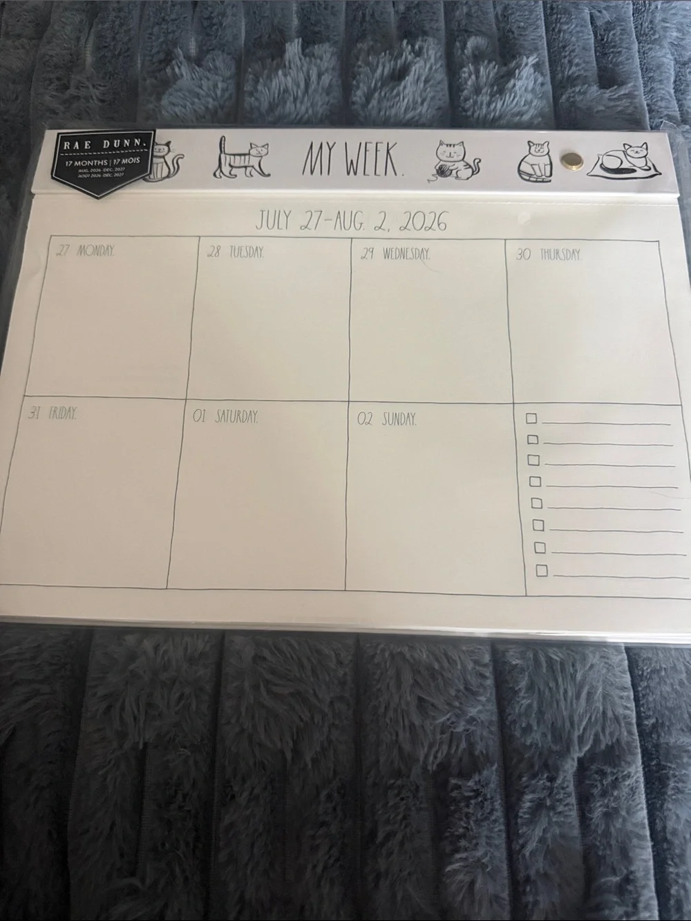 Rae Dunn White Weekly Planner Pad with Black Cat Illustrations